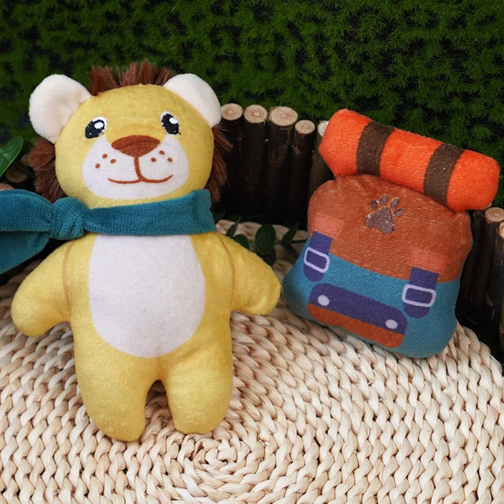 KARA PET 2Pcs / Set Dog Soft Plush Squeaky Sound Puppy Chew Toy Pet Molar Training Toy ST - Lion+Backpack - 5
