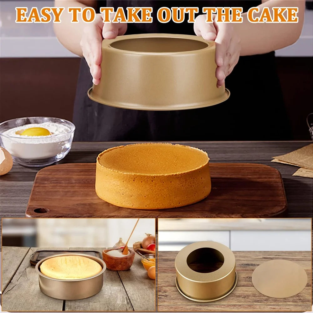 5Pcs Non-Stick Kitchen Bakeware Carbon Steel Baking Pizza Pan Cake Tray Set, Gold (No FDA, BPA Free) - 7