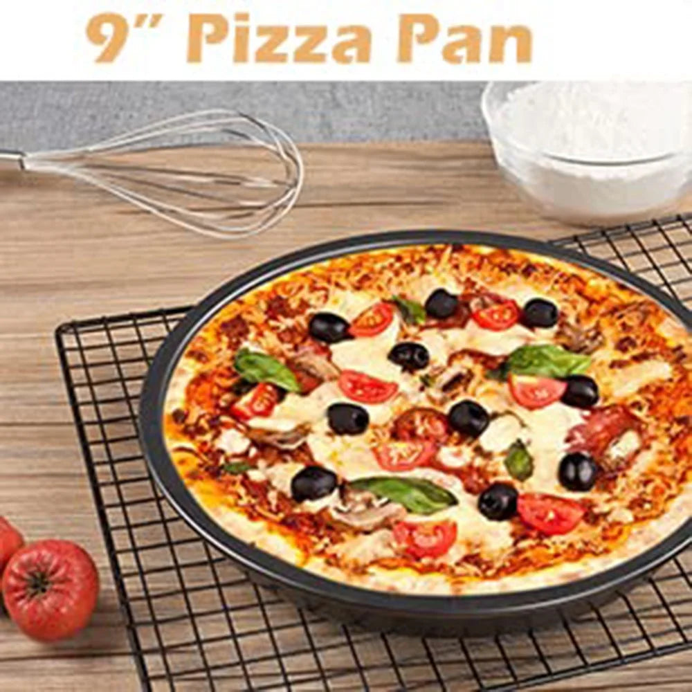 5Pcs Non-Stick Kitchen Bakeware Carbon Steel Baking Pizza Pan Cake Tray Set, Black (No FDA, BPA Free) - 4