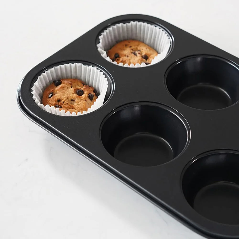 5Pcs Non-Stick Kitchen Bakeware Carbon Steel Baking Pizza Pan Cake Tray Set, Black (No FDA, BPA Free) - 6