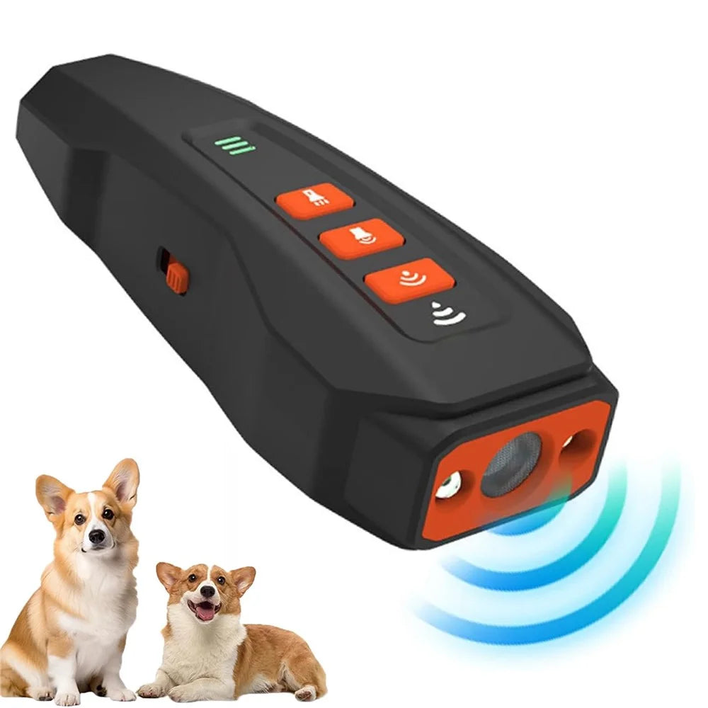 Portable Ultrasonic Pet Gift Dog Anti Barking Device Rechargeable LED Flash Training Aid - Black+Orange - 1