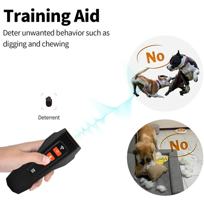 Portable Ultrasonic Pet Gift Dog Anti Barking Device Rechargeable LED Flash Training Aid - Black+Orange - 2