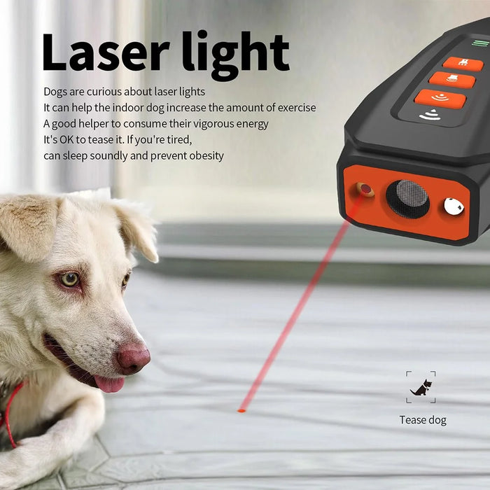 Portable Ultrasonic Pet Gift Dog Anti Barking Device Rechargeable LED Flash Training Aid - Black+Orange - 3