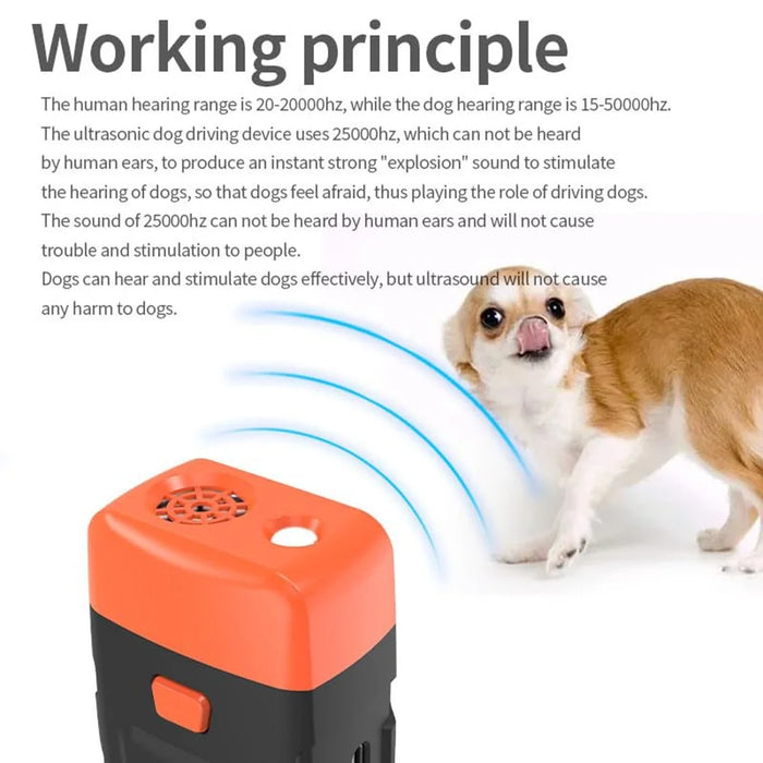 Ultrasonic Anti Barking Dog Trainer Portable Rechargeable LED Flash Pet Gift Training Tool - Black+Orange - 2