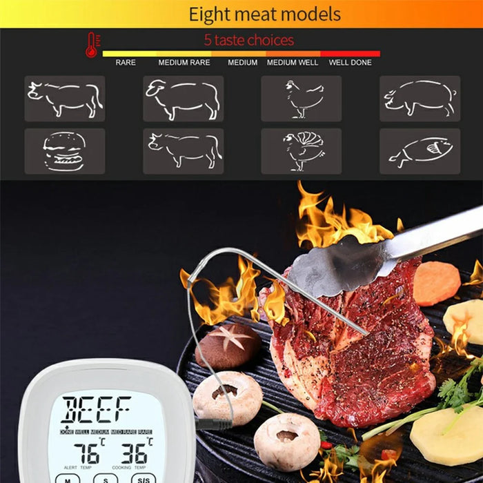 TS-802A-1 2.3 Inch Touch Screen 8 Food Types Digital Meat Thermometer for BBQ Grill Cooking with Timer - 2