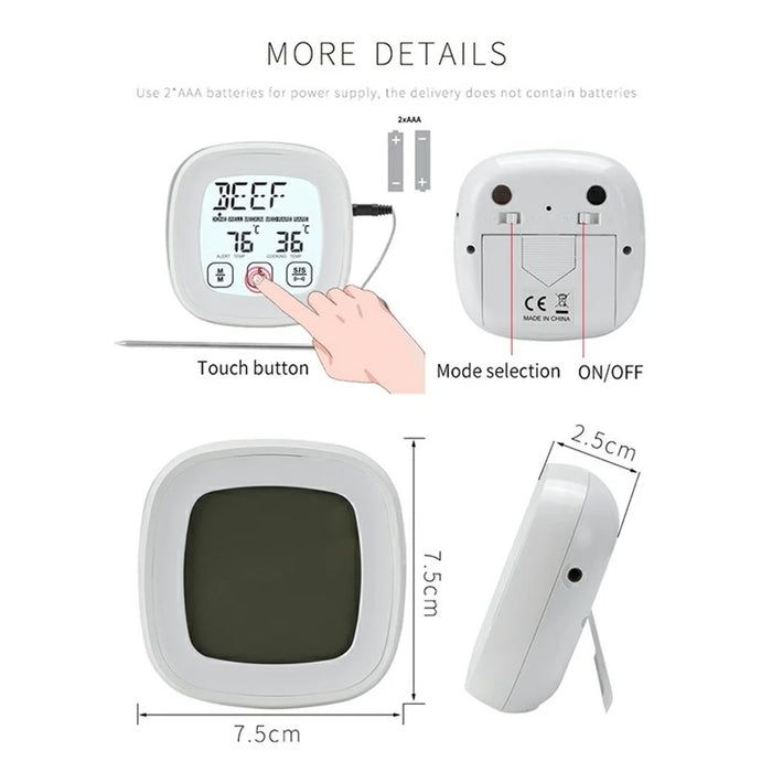 TS-802A-1 2.3 Inch Touch Screen 8 Food Types Digital Meat Thermometer for BBQ Grill Cooking with Timer - 6