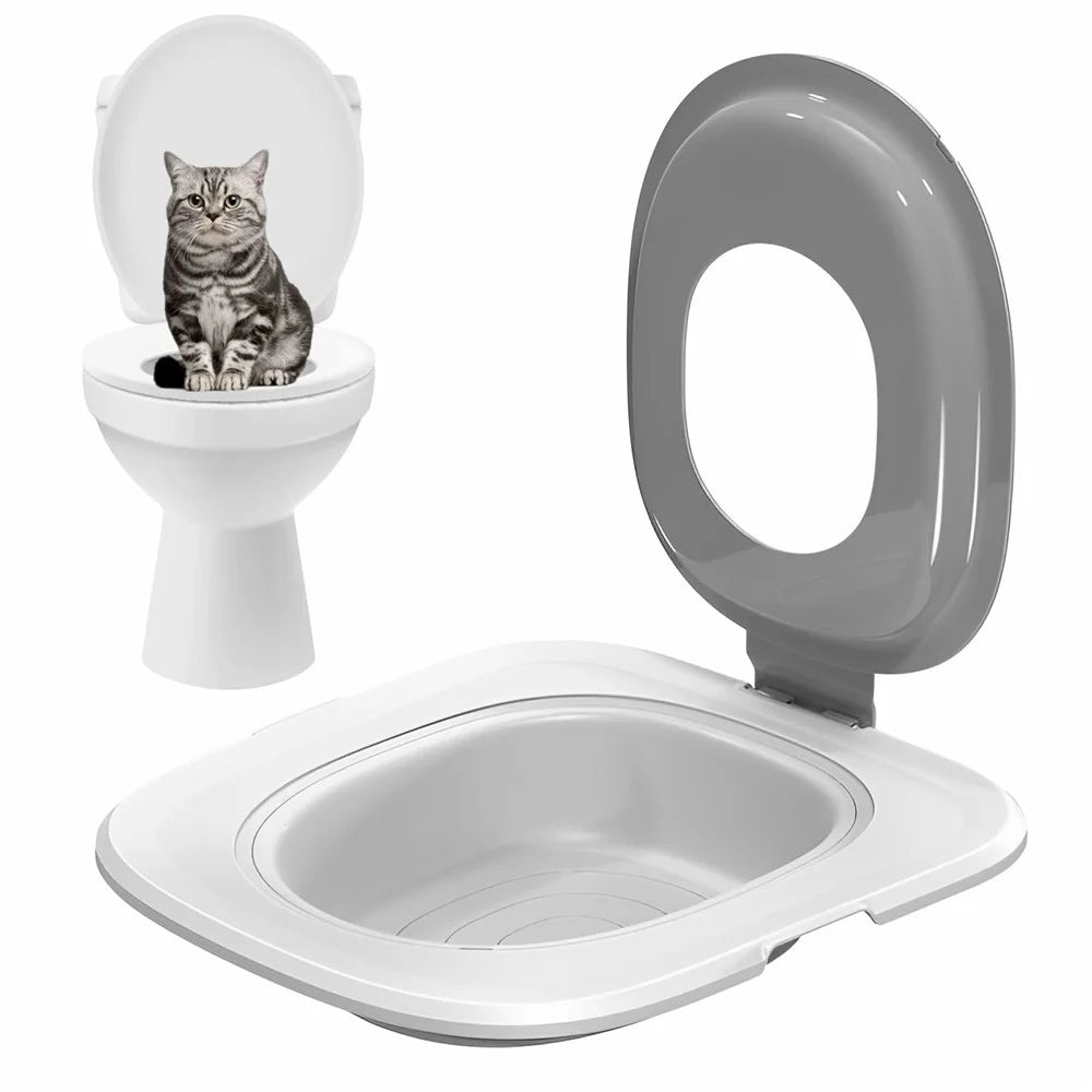 Detachable Cat Toilet Trainer Plastic Reusable Litter Tray Training Kit Behaviour Aid Gift - Grey - 1