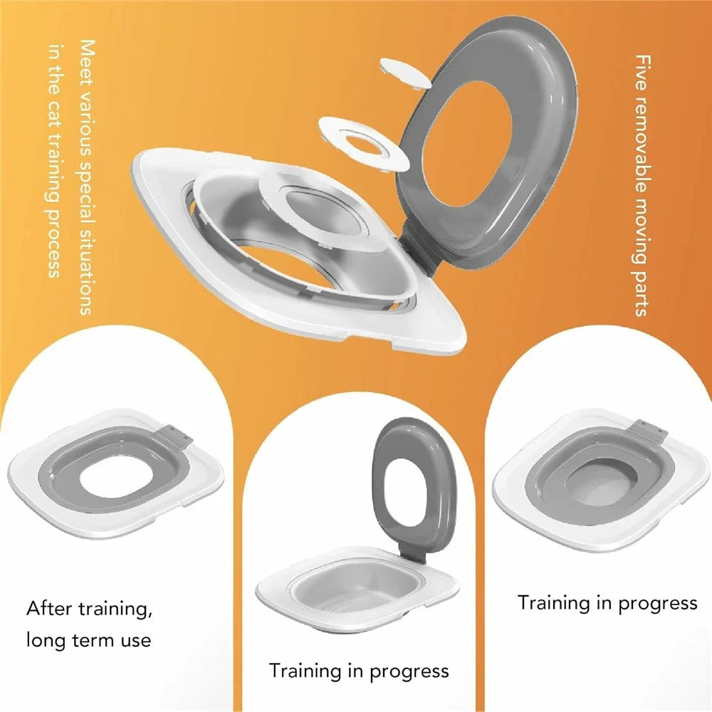 Detachable Cat Toilet Trainer Plastic Reusable Litter Tray Training Kit Behaviour Aid Gift - Grey - 2