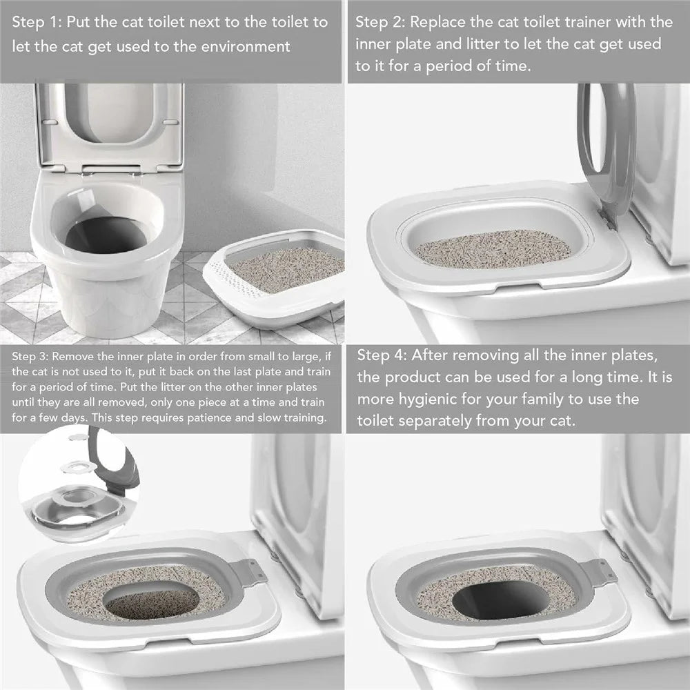Detachable Cat Toilet Trainer Plastic Reusable Litter Tray Training Kit Behaviour Aid Gift - Grey - 3