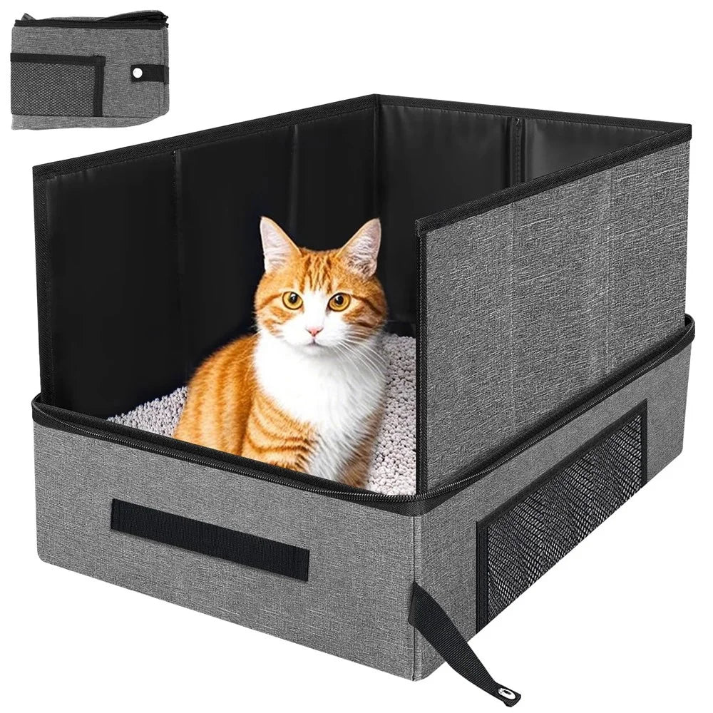 Waterproof 600D Oxford Fabric Foldable Cat Litter Box Portable Travel Pet Toilet Gift for Cats - 1