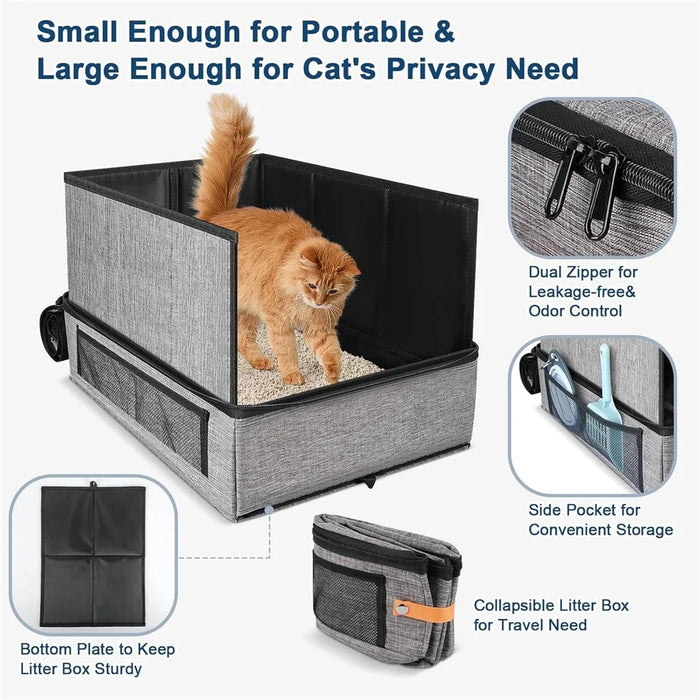 Waterproof 600D Oxford Fabric Foldable Cat Litter Box Portable Travel Pet Toilet Gift for Cats - 3