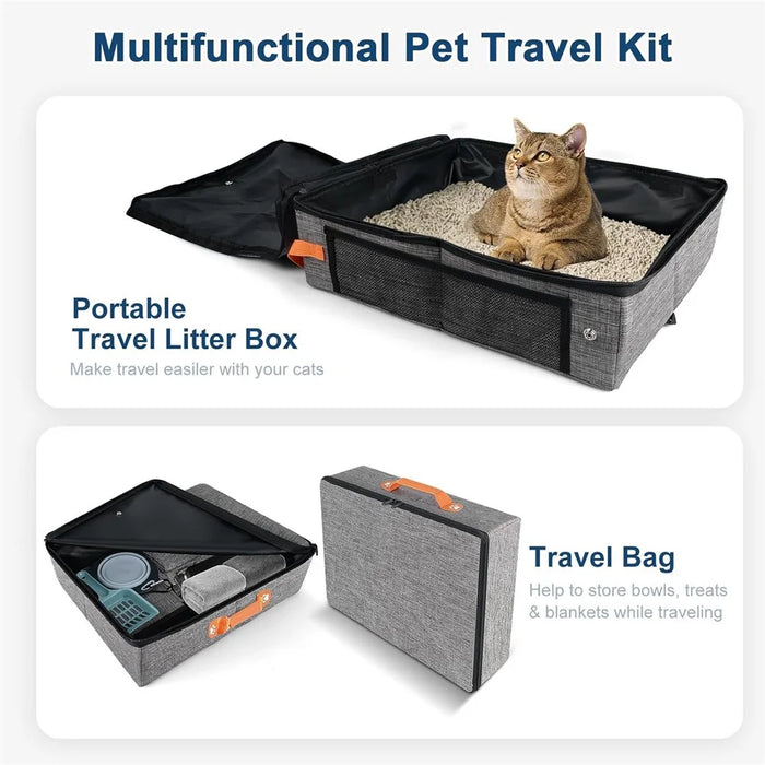 Waterproof 600D Oxford Fabric Foldable Cat Litter Box Portable Travel Pet Toilet Gift for Cats - 5