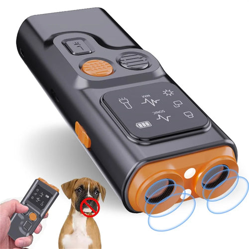 P7 Portable Dual Head Ultrasonic Dog Repellent with LED Light Anti Barking Device Gift for Training - Black - 1