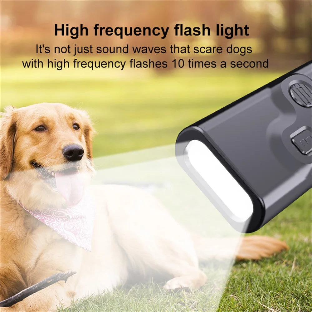 P7 Portable Dual Head Ultrasonic Dog Repellent with LED Light Anti Barking Device Gift for Training - Black - 3