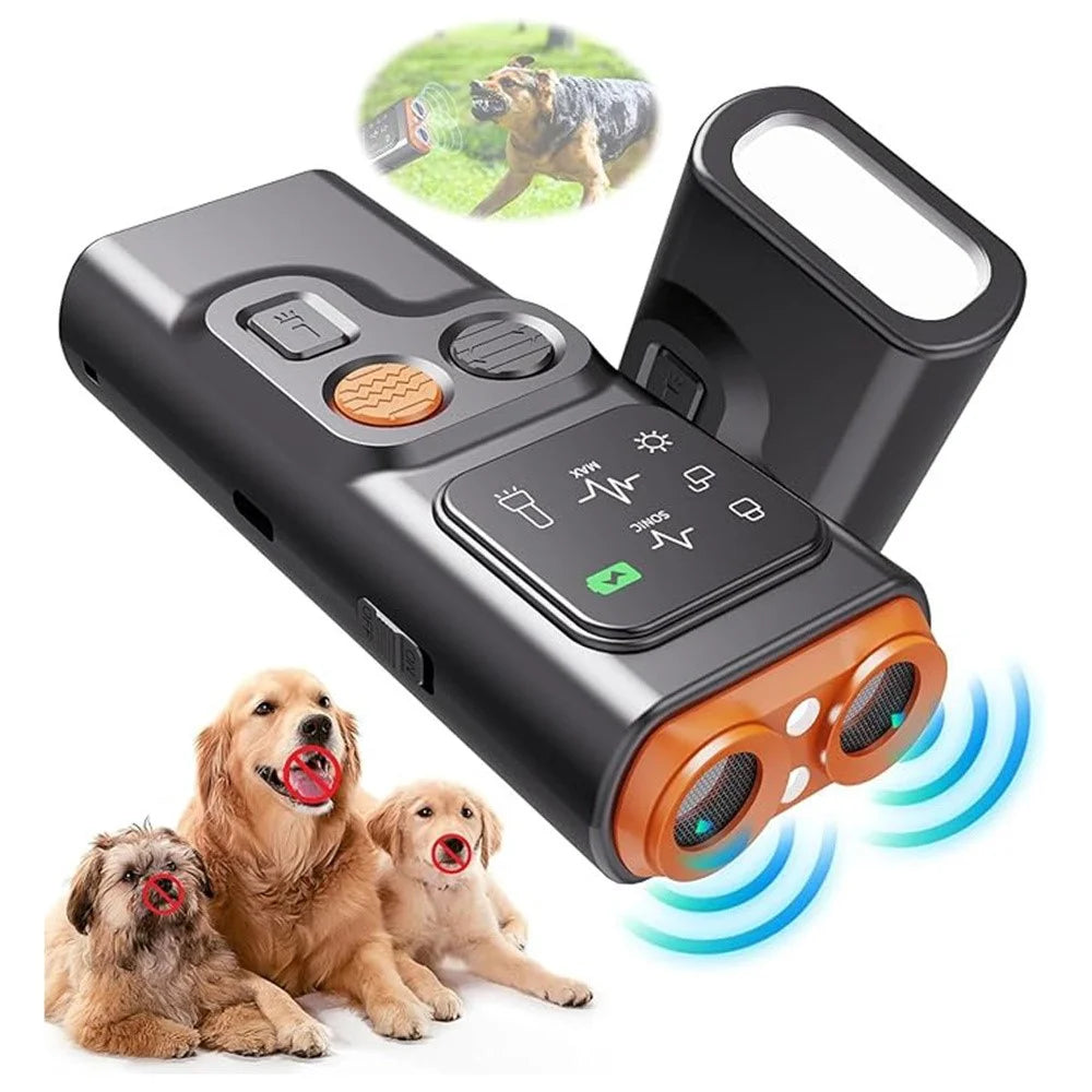 P7 Portable Dual Head Ultrasonic Dog Repellent with LED Light Anti Barking Device Gift for Training - Black - 5