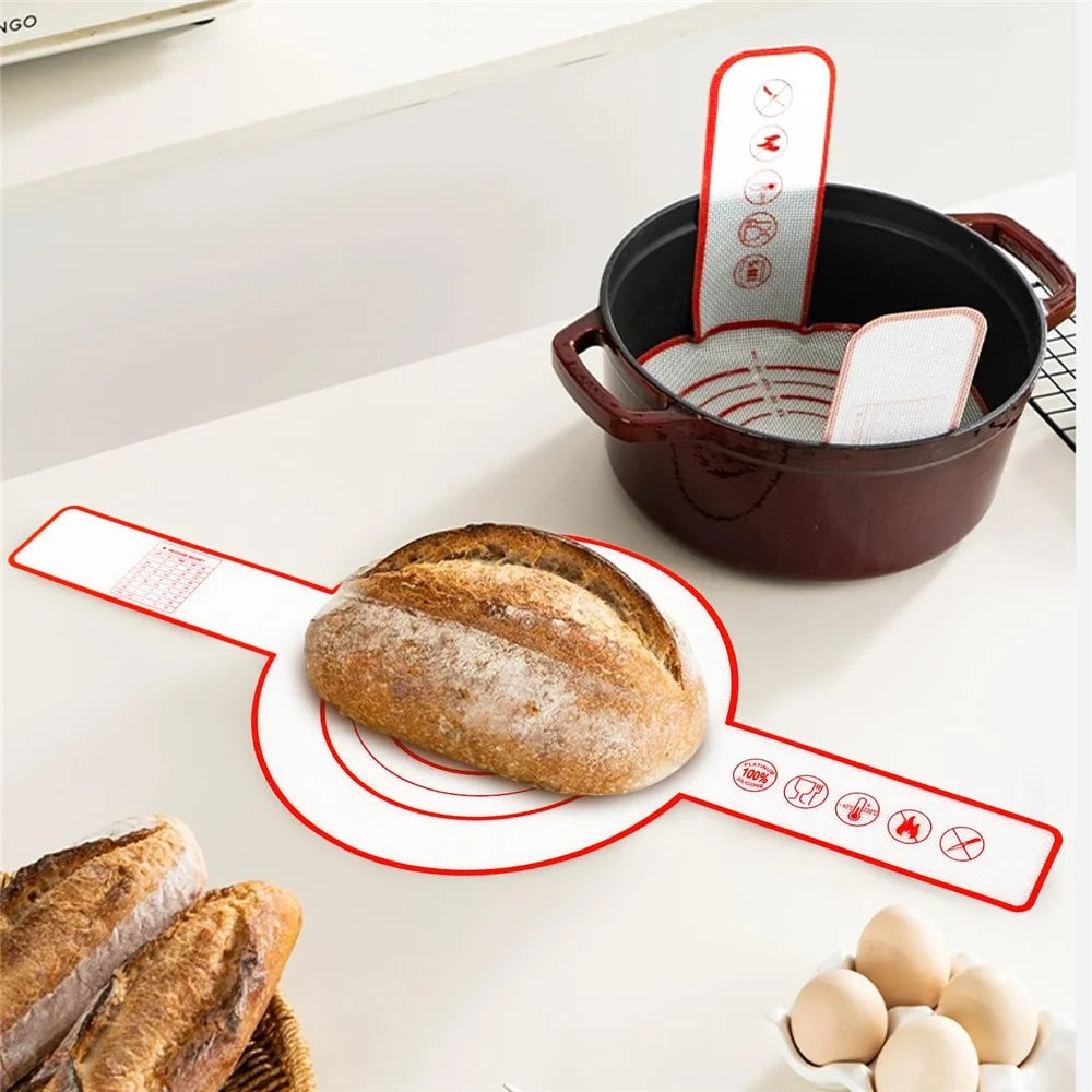 0.7mm Thickness Silicone Bread Sling Non-Stick Silicone Bread Baking Mat for Sourdough, Dough Lifter Liner with Handles, FDA Certified - Red - 3