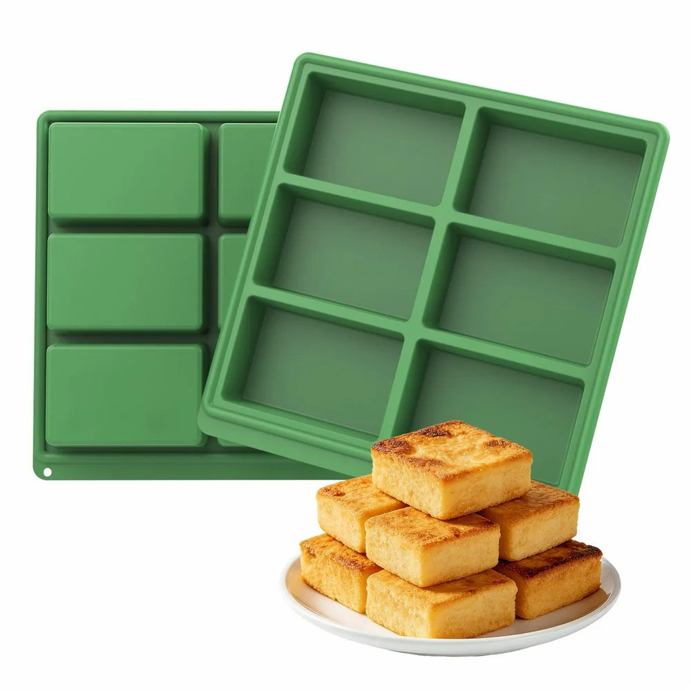 Silicone Baking Pan 6 Cavity Rectangular Cake Mold High Temperature Bread Mold (FDA Certificated) - Green - 1