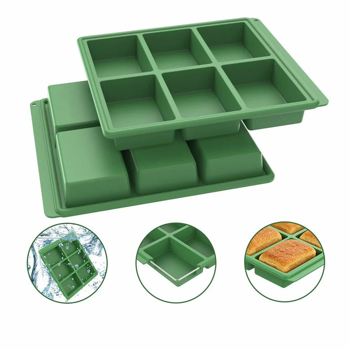 Silicone Baking Pan 6 Cavity Rectangular Cake Mold High Temperature Bread Mold (FDA Certificated) - Green - 2