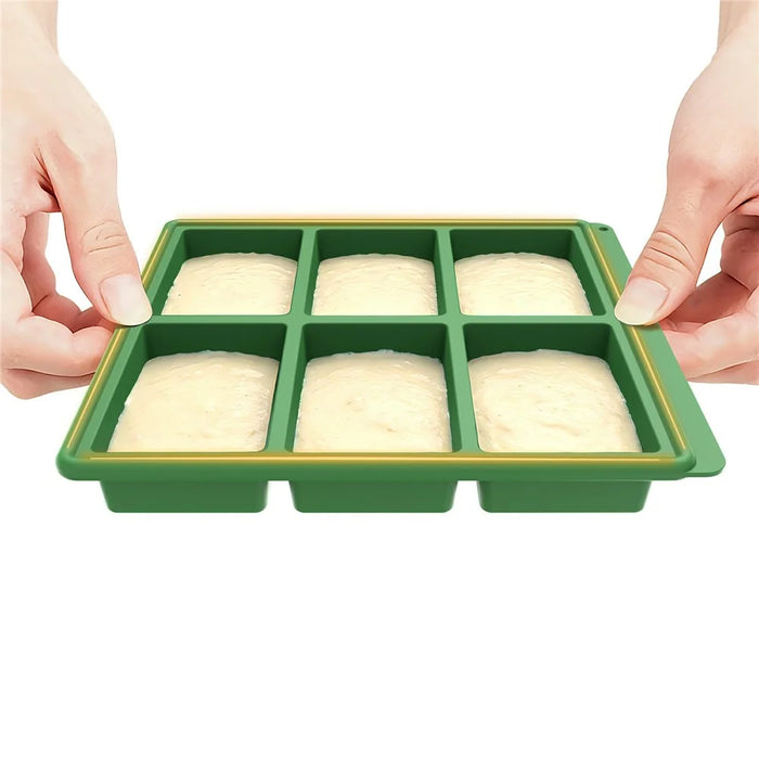 Silicone Baking Pan 6 Cavity Rectangular Cake Mold High Temperature Bread Mold (FDA Certificated) - Green - 5