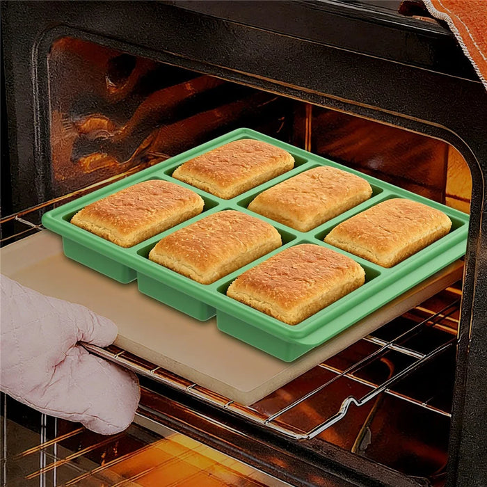 Silicone Baking Pan 6 Cavity Rectangular Cake Mold High Temperature Bread Mold (FDA Certificated) - Green - 6