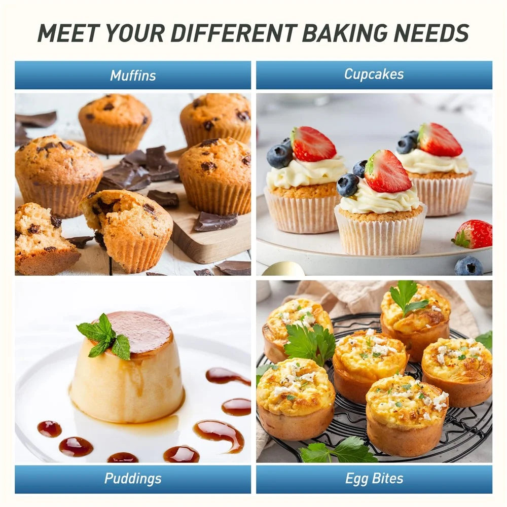 12 Cups Silicone Muffin Pan with Steel Frame Baking Mold for Cupcakes Muffins Puddings (FDA Certificated) - Blue - 6