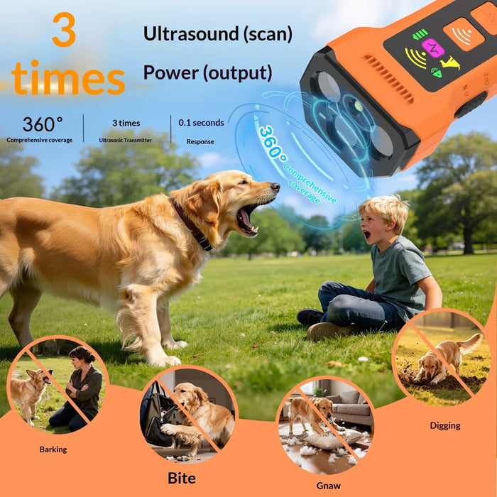 D900 3-Head Variable Frequency Ultrasonic Dog Repeller with LED Flashlight Anti Bark Pet Training Device - Orange - 5