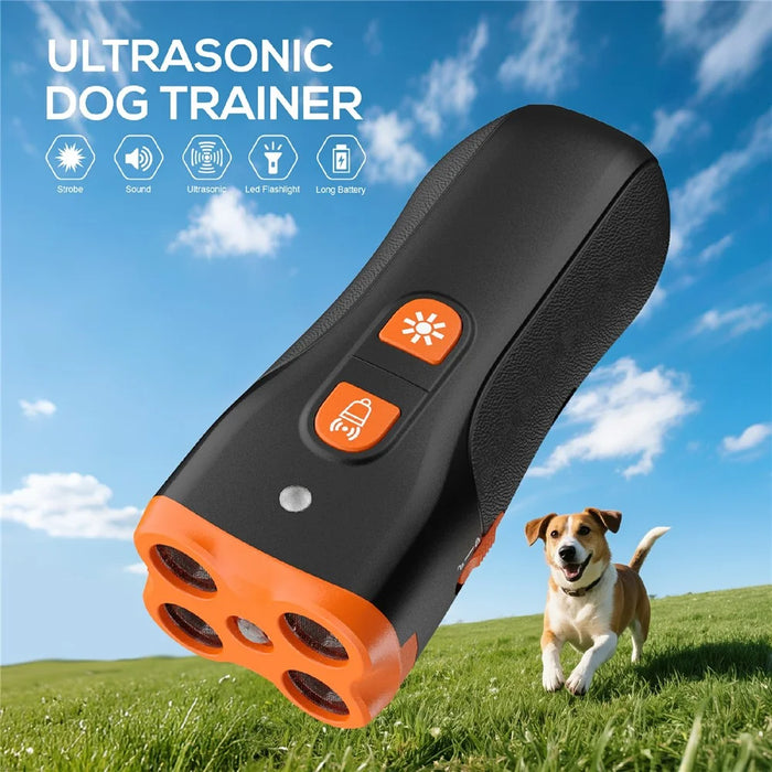 H6 Handheld 4-Head Ultrasonic Dog Training Device Anti-Barking Deterrent Device with LED Flashlight - Orange Black - 2