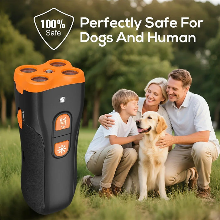 H6 Handheld 4-Head Ultrasonic Dog Training Device Anti-Barking Deterrent Device with LED Flashlight - Orange Black - 3