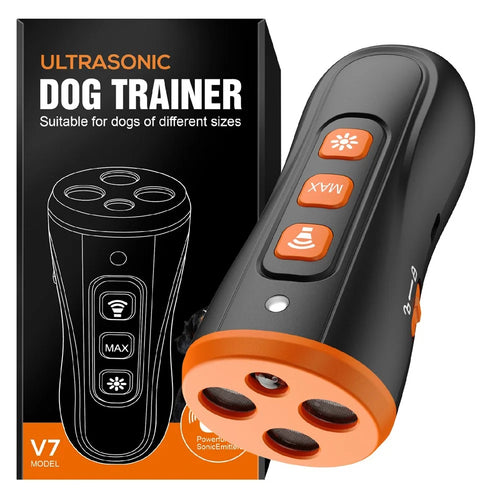V7 Handheld Ultrasonic Dog Training Device 3 Ultrasonic Emitters Anti-Bark Stop Barking Control Device with LED Light - Orange Black - 1