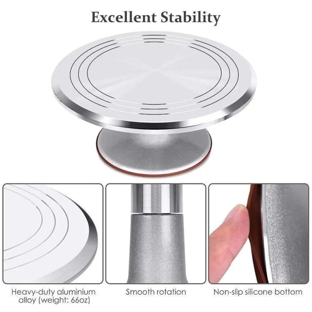 35-in-1 12-inch Aluminium Alloy Cake Turntable with Icing Spatula Smoother Pastry Nozzles (BPA Free, No FDA Certificate) - 2