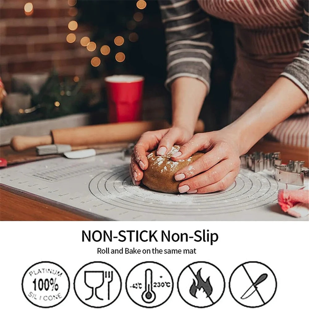 40x60CM Non-stick Pad Fiberglass Cloth + Silicone Pastry Mat Dough Rolling Mat 0.35MM Thick (BPA-Free, No FDA Certified) - Black - 2