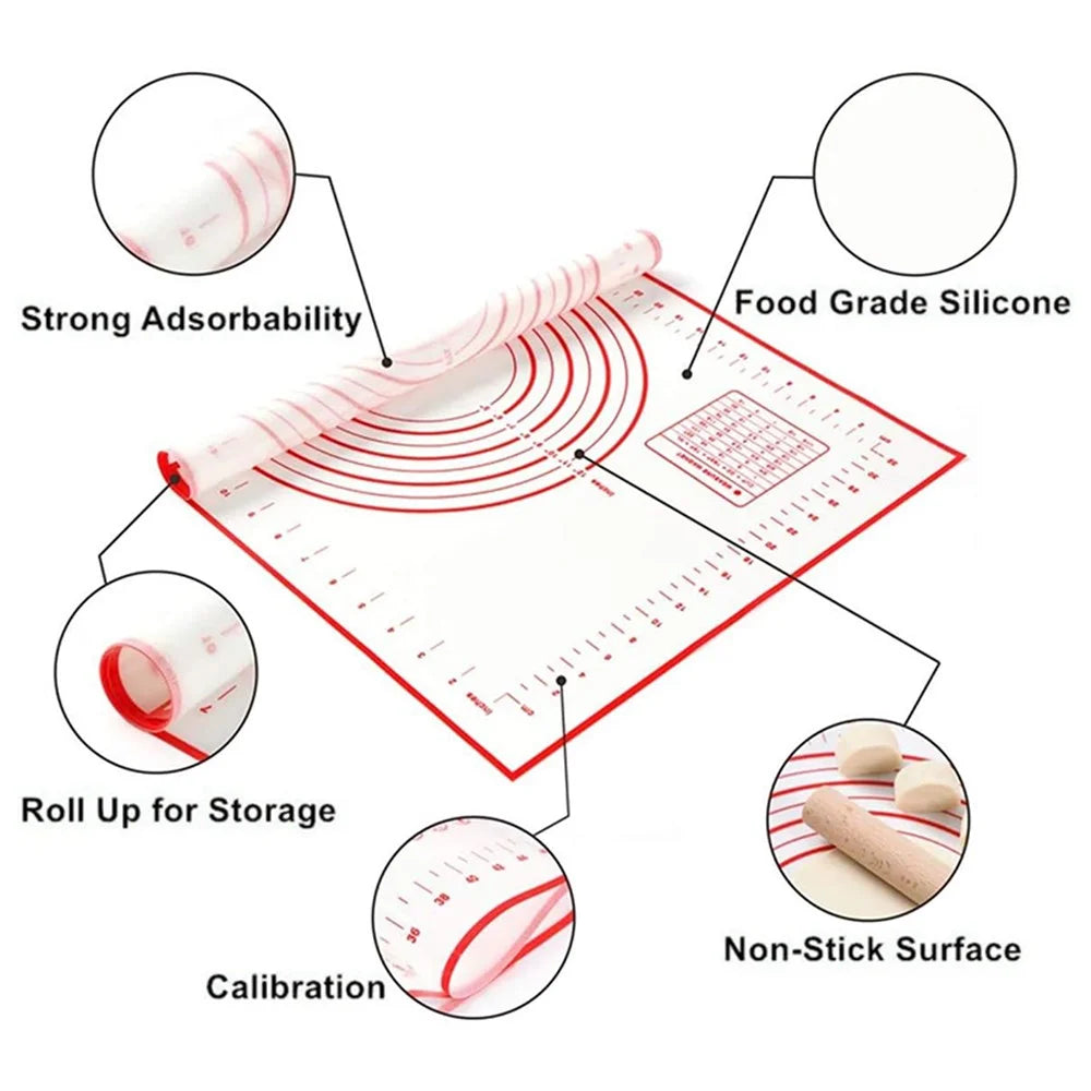 60x60CM Fiberglass Cloth + Silicone Pastry Mat Placement Mat Non-stick Dough Rolling Pad (BPA-Free, No FDA Certified) - Black - 4