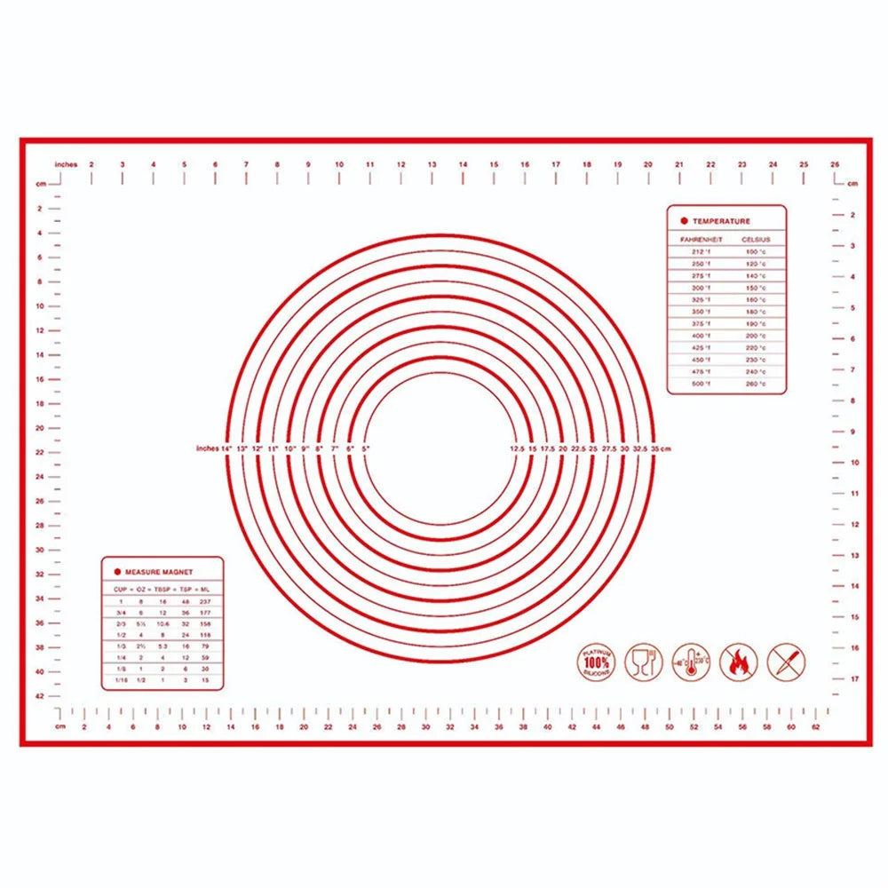 50x70CM Fiberglass Cloth + Silicone Pastry Mat Dough Rolling Mat 0.35MM Thick Non-stick Pad (BPA-Free, No FDA Certified) - Red - 1