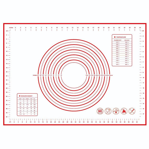 50x70CM Fiberglass Cloth + Silicone Pastry Mat Dough Rolling Mat 0.35MM Thick Non-stick Pad (BPA-Free, No FDA Certified) - Red - 1
