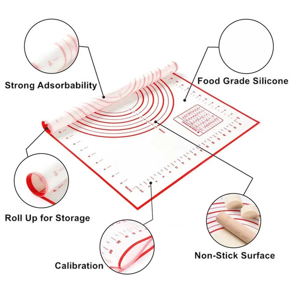 50x70CM Fiberglass Cloth + Silicone Pastry Mat Dough Rolling Mat 0.35MM Thick Non-stick Pad (BPA-Free, No FDA Certified) - Red - 3