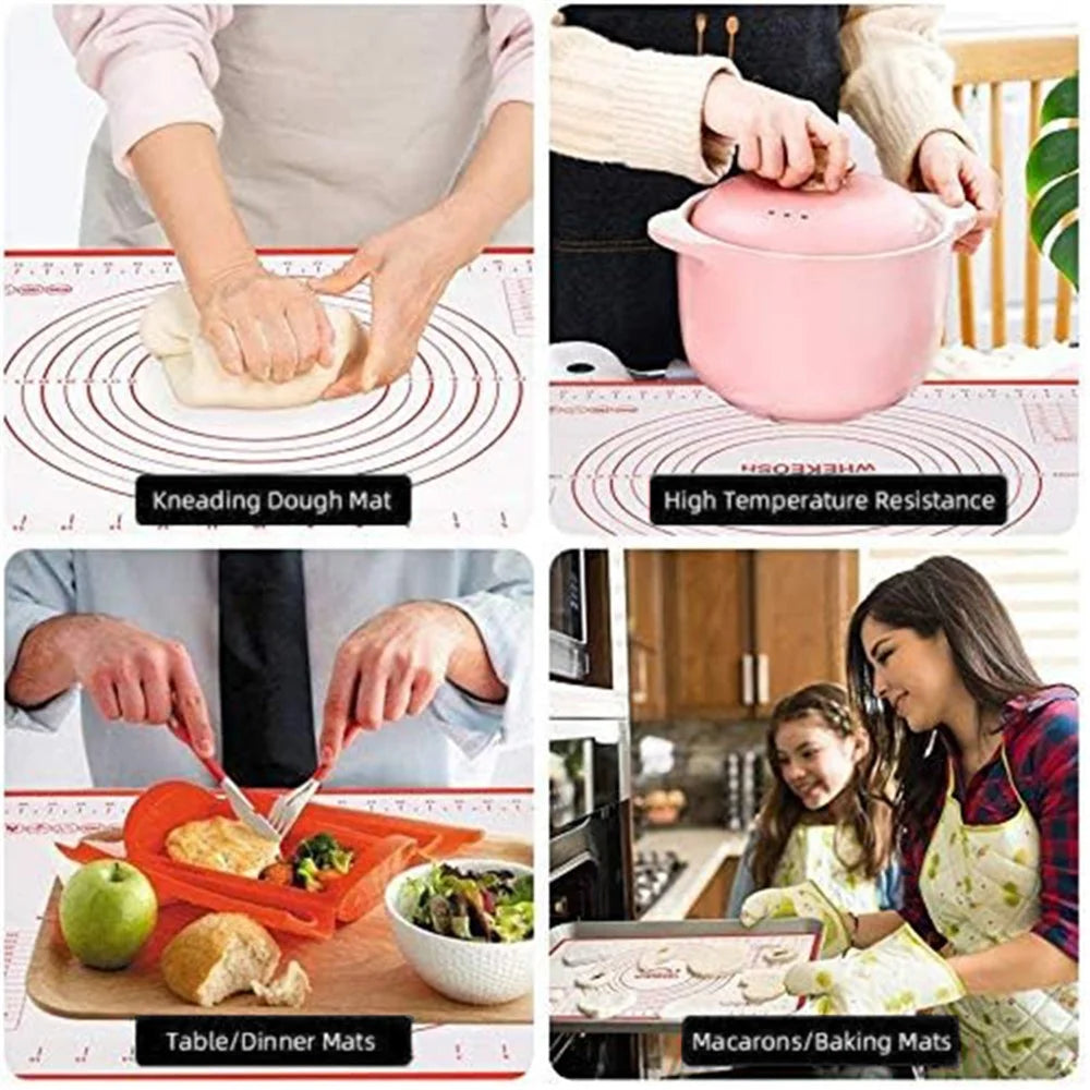 50x70CM Fiberglass Cloth + Silicone Pastry Mat Dough Rolling Mat 0.35MM Thick Non-stick Pad (BPA-Free, No FDA Certified) - Red - 5