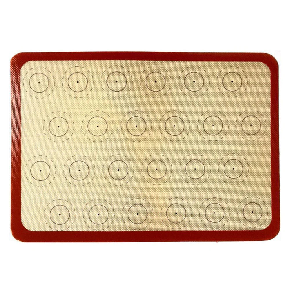 Reusable Macaron Silicone Baking Mat 24 Rings Non-Stick Oven Baking Sheet, Round Edge / 29.5x42cm (BPA-Free, No FDA Certified) - Red - 1