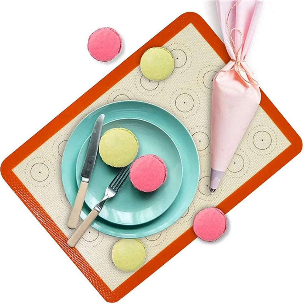 Reusable Macaron Silicone Baking Mat 24 Rings Non-Stick Oven Baking Sheet, Round Edge / 29.5x42cm (BPA-Free, No FDA Certified) - Red - 2