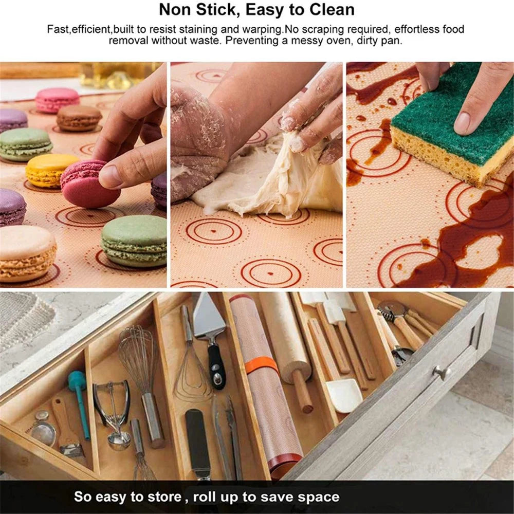 Reusable Macaron Silicone Baking Mat 24 Rings Non-Stick Oven Baking Sheet, Round Edge / 29.5x42cm (BPA-Free, No FDA Certified) - Red - 3