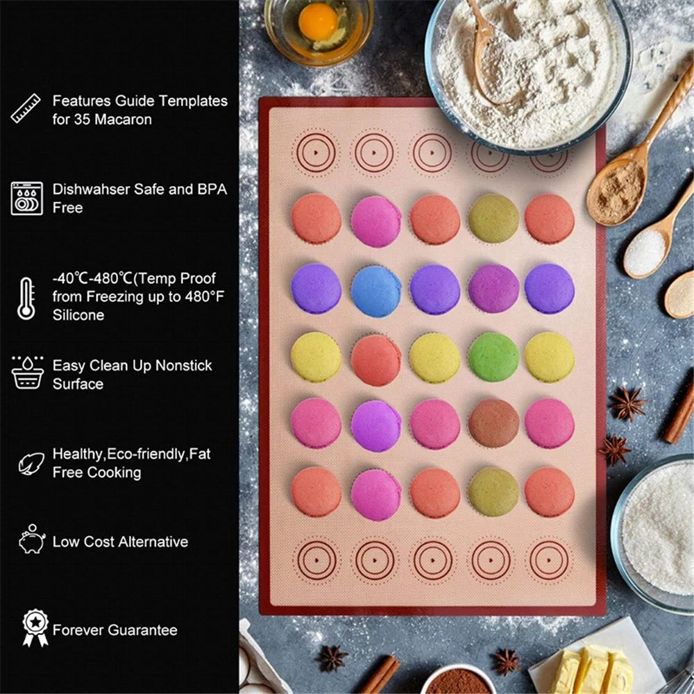 Reusable Macaron Silicone Baking Mat 24 Rings Non-Stick Oven Baking Sheet, Round Edge / 29.5x42cm (BPA-Free, No FDA Certified) - Red - 4