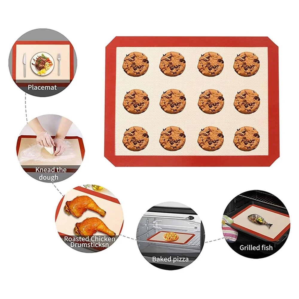 Non-stick Silicone Baking Mat Cookie Pad Rolling Dough Mat Oven Sheet, Cutted Edge / 29.5x42cm (BPA-Free, No FDA Certified) - Red - 2
