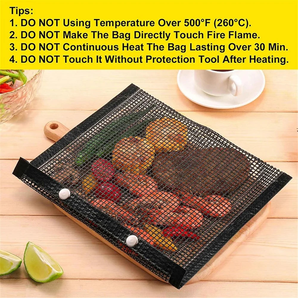 27x22CM Reusable Fiberglass Grill Barbecue Mesh Bag for Outdoor BBQ Picnic (BPA-Free, No FDA Certified) - Black - 3