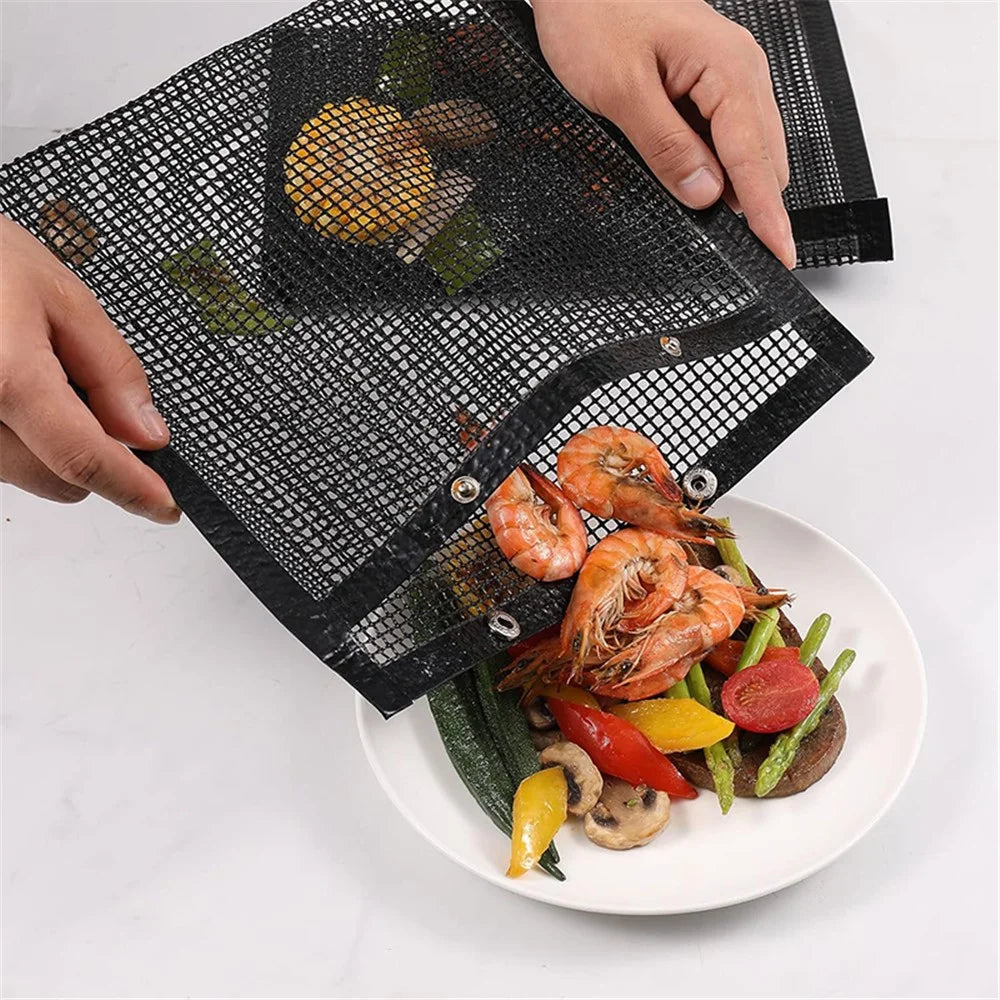 27x22CM Reusable Fiberglass Grill Barbecue Mesh Bag for Outdoor BBQ Picnic (BPA-Free, No FDA Certified) - Black - 5