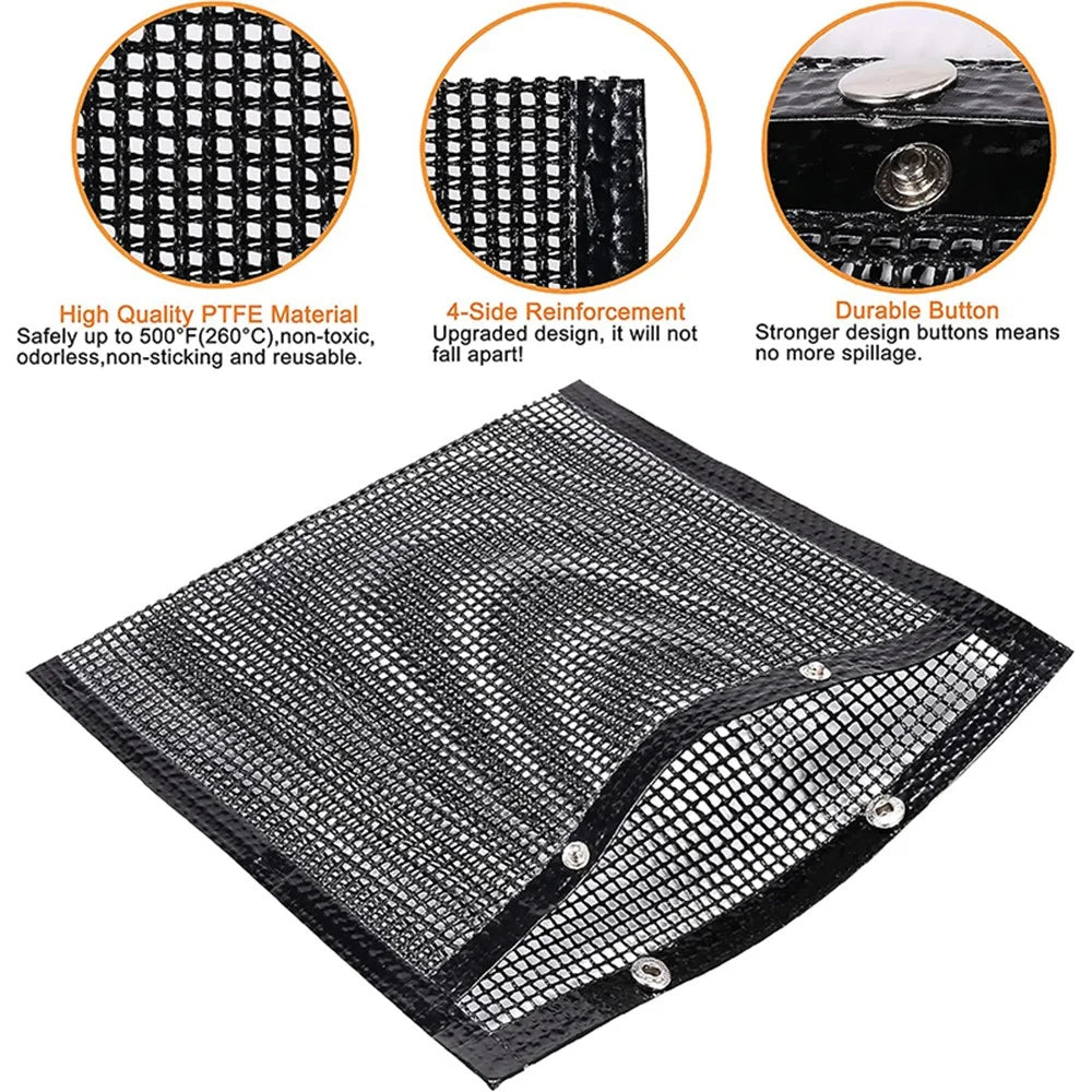 24x14CM Fiberglass BBQ Grilling Mesh Bag Grill Accessories Vegetables Grilling Pouch (BPA-Free, No FDA Certified) - Black - 3