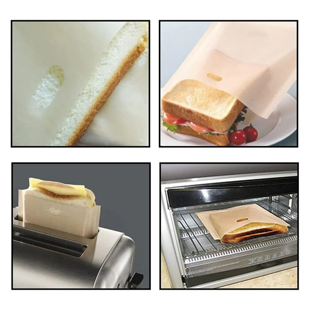 5Pcs 16x16.5cm Non-Stick Microwave Bread Bag High Temperature Resistant PTFE Toaster Bag (BPA Free, No FDA Certificate) - 3