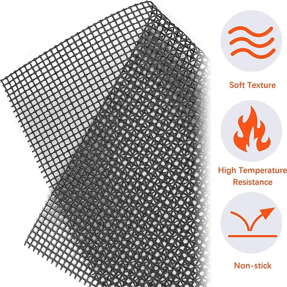 3Pcs 33x40cm Non-stick High Temperature Resistant Barbecue Mesh Mat Fiberglass Grilled Fish Mesh Pad (No FDA Certification, BPA-free) - 3