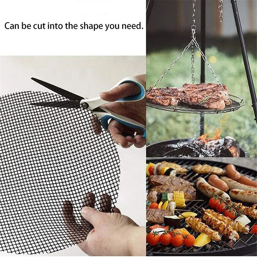 2Pcs 40x40cm Round Non-stick Barbecue Mesh Mat Fiberglass BBQ Grilled Fish Roast Meat Mesh Pad (No FDA Certification, BPA-free) - 2