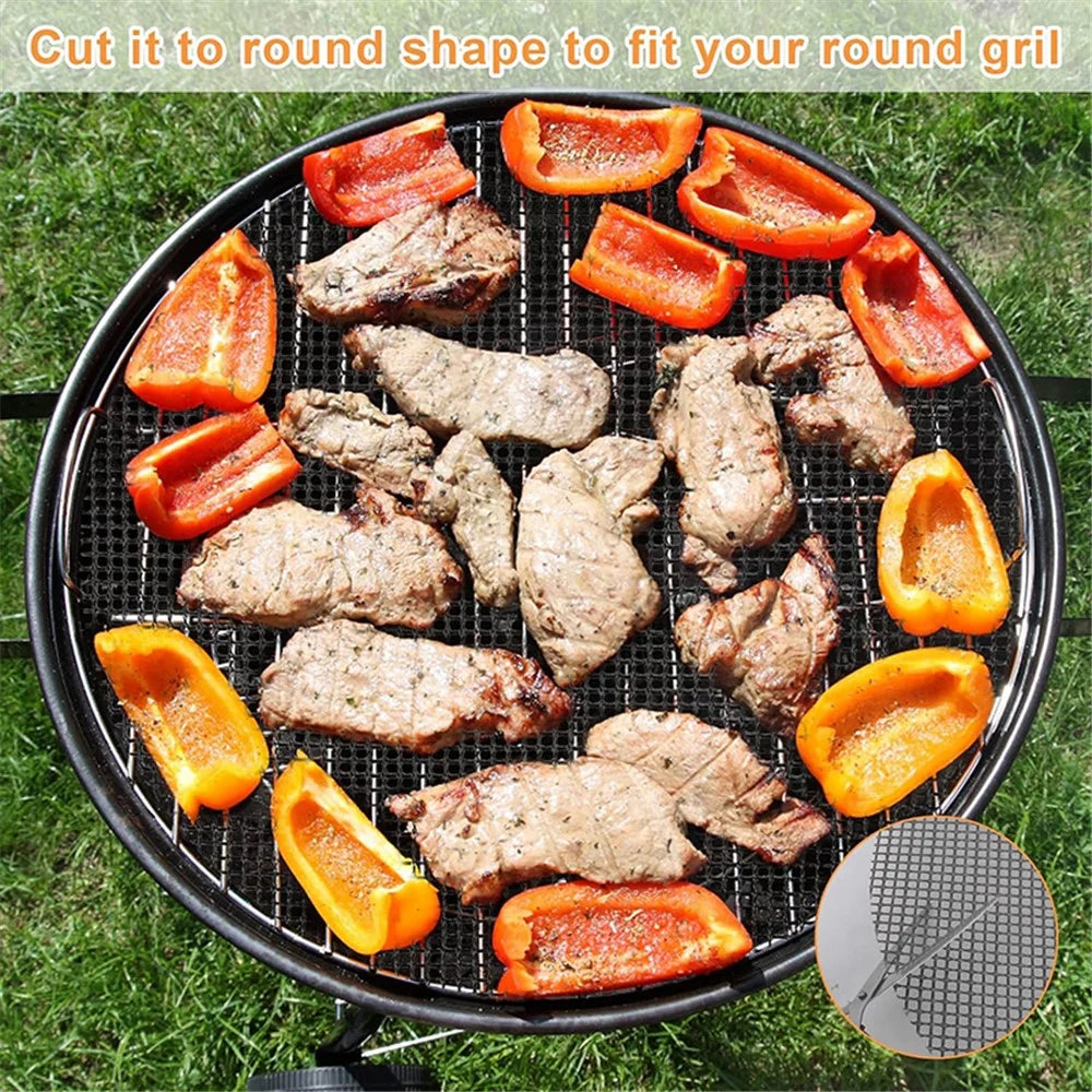 2Pcs 40x40cm Round Non-stick Barbecue Mesh Mat Fiberglass BBQ Grilled Fish Roast Meat Mesh Pad (No FDA Certification, BPA-free) - 3