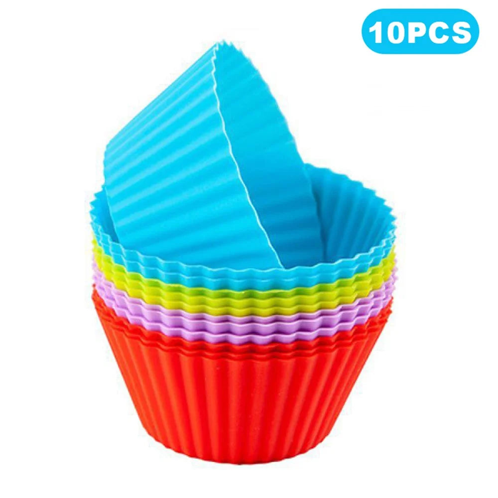 10Pcs 7cm Silicone Small Cake Cup Tart Muffin Cupcake Mold Kitchen Baking Molds (BPA-Free, No FDA Certificate) - Random Color - 1