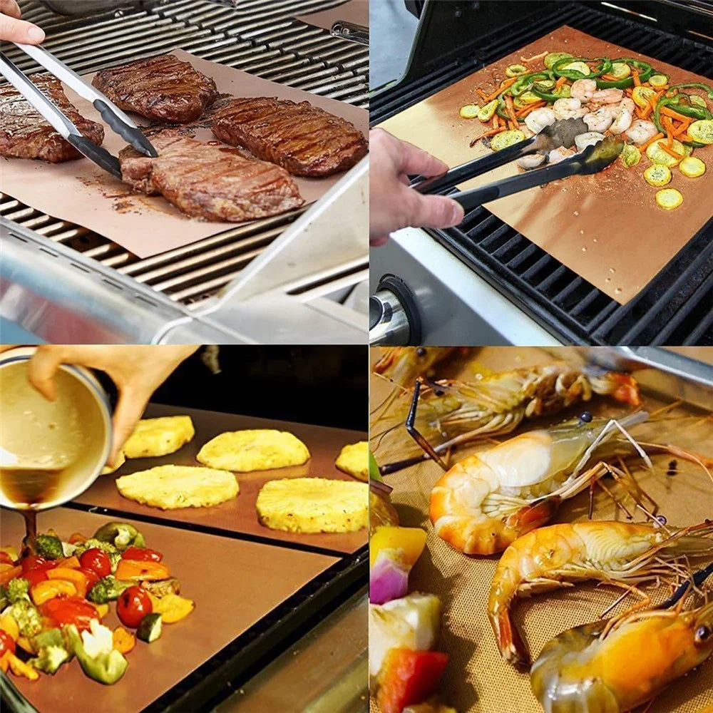 2PCS 33CMx40CMx0.2MM PTFE Fiberglass Mats Non-Stick Liners Outdoor Barbecue Meat Grilling Roasting Mats (BPA-Free, No FDA Certified) - White - 6